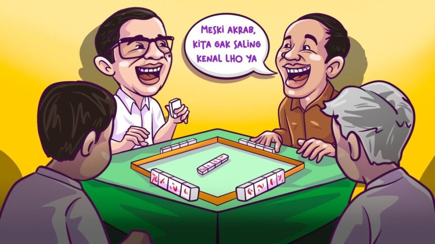 Abdul Kadir Karding dan Raja Juli Antoni main domino bareng Aziz Wellang. (grafis/tera)