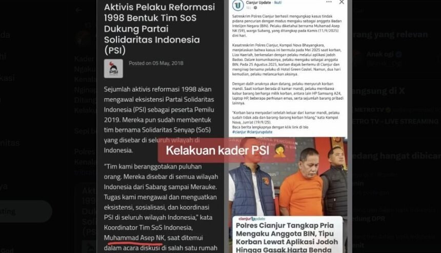 Kader PSI mengaku sebagai anggota BIN. BIN gadungan itu ditangkap setelah menipu wanita luar dalam.