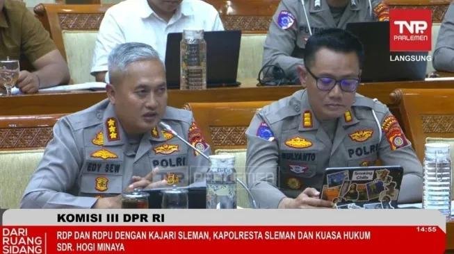 Kapolres Sleman Kombes Pol Edy Setyanto dicecar pertanyaan menohok oleh Komisi III DPR RI dalam Rapat Dengar Pendapat, Rabu (28/12026).
