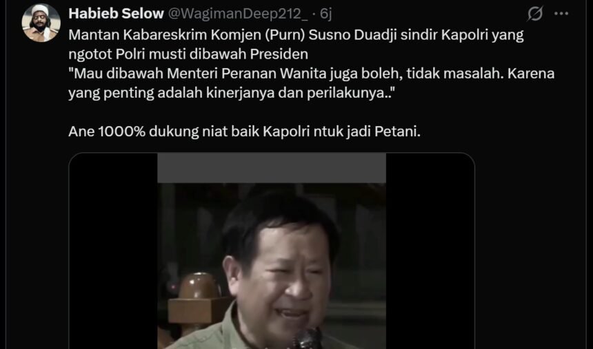 Netizen dukung Polri berada di bawah kementerian. Mengutip pernyataan mantan Kabareskrim Polri Susno Duadji.