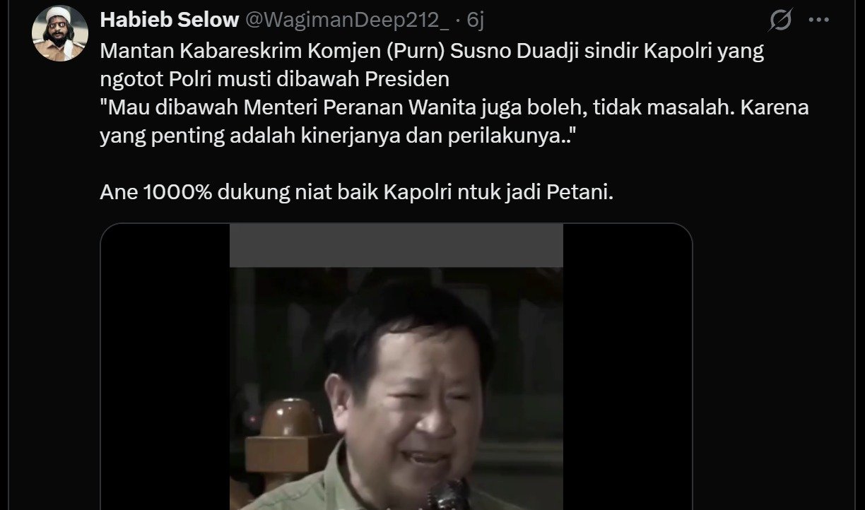 Netizen dukung Polri berada di bawah kementerian. Mengutip pernyataan mantan Kabareskrim Polri Susno Duadji.