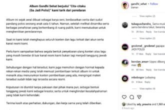 Pengumuman penarikan album 'Cita-citaku (Ga Jadi Polisi)' ditarik dari peredaran, di semua platform digital.