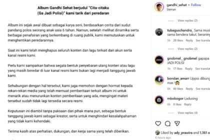 Pengumuman penarikan album 'Cita-citaku (Ga Jadi Polisi)' ditarik dari peredaran, di semua platform digital.