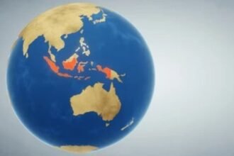 Ilustrasi Indonesia di peta dunia.