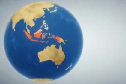 Ilustrasi Indonesia di peta dunia.