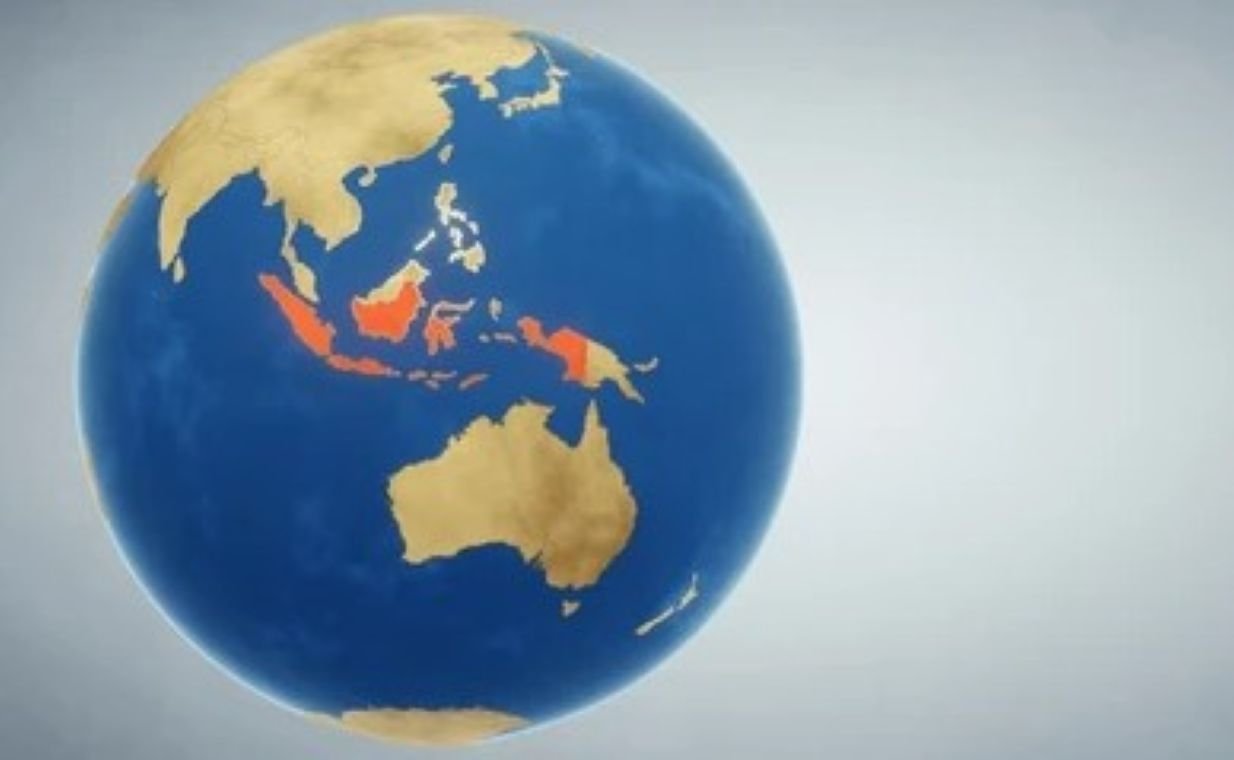 Ilustrasi Indonesia di peta dunia.